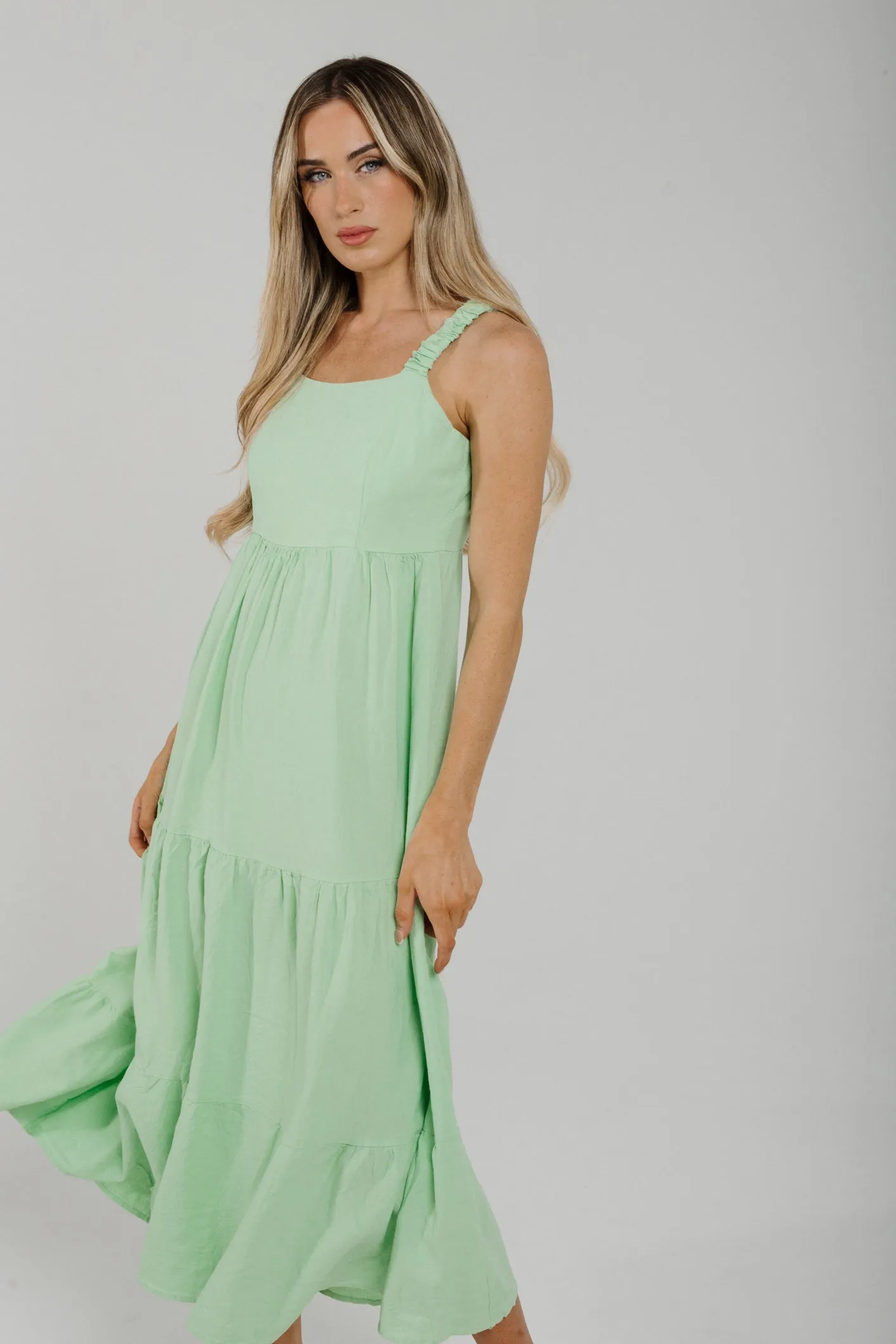 Cathy Linen Mix Midi Dress In Mint