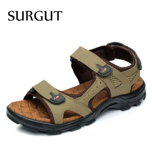 Fashion High Quality Genuine Leather Cowhide Sandals Beach Slippers Casual Shoes Men Size 38-44