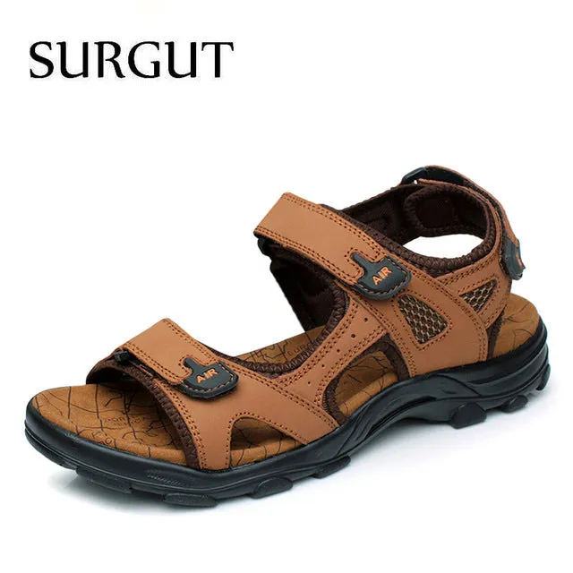 Fashion High Quality Genuine Leather Cowhide Sandals Beach Slippers Casual Shoes Men Size 38-44