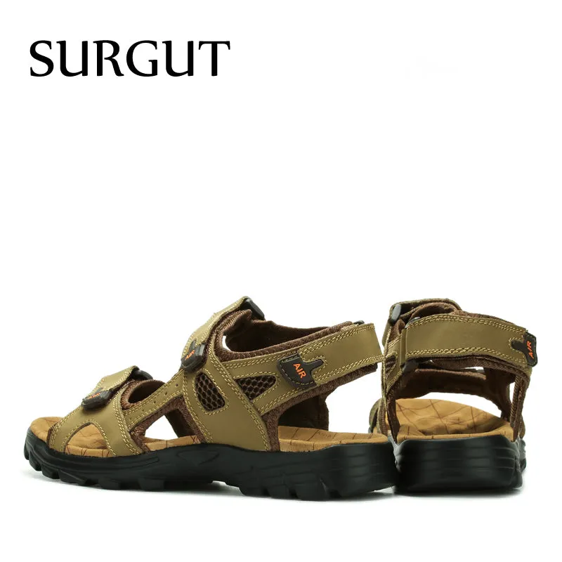 Fashion High Quality Genuine Leather Cowhide Sandals Beach Slippers Casual Shoes Men Size 38-44