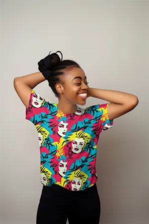 Retro Pop Art Women's Vibrant All-Over Print Tee
