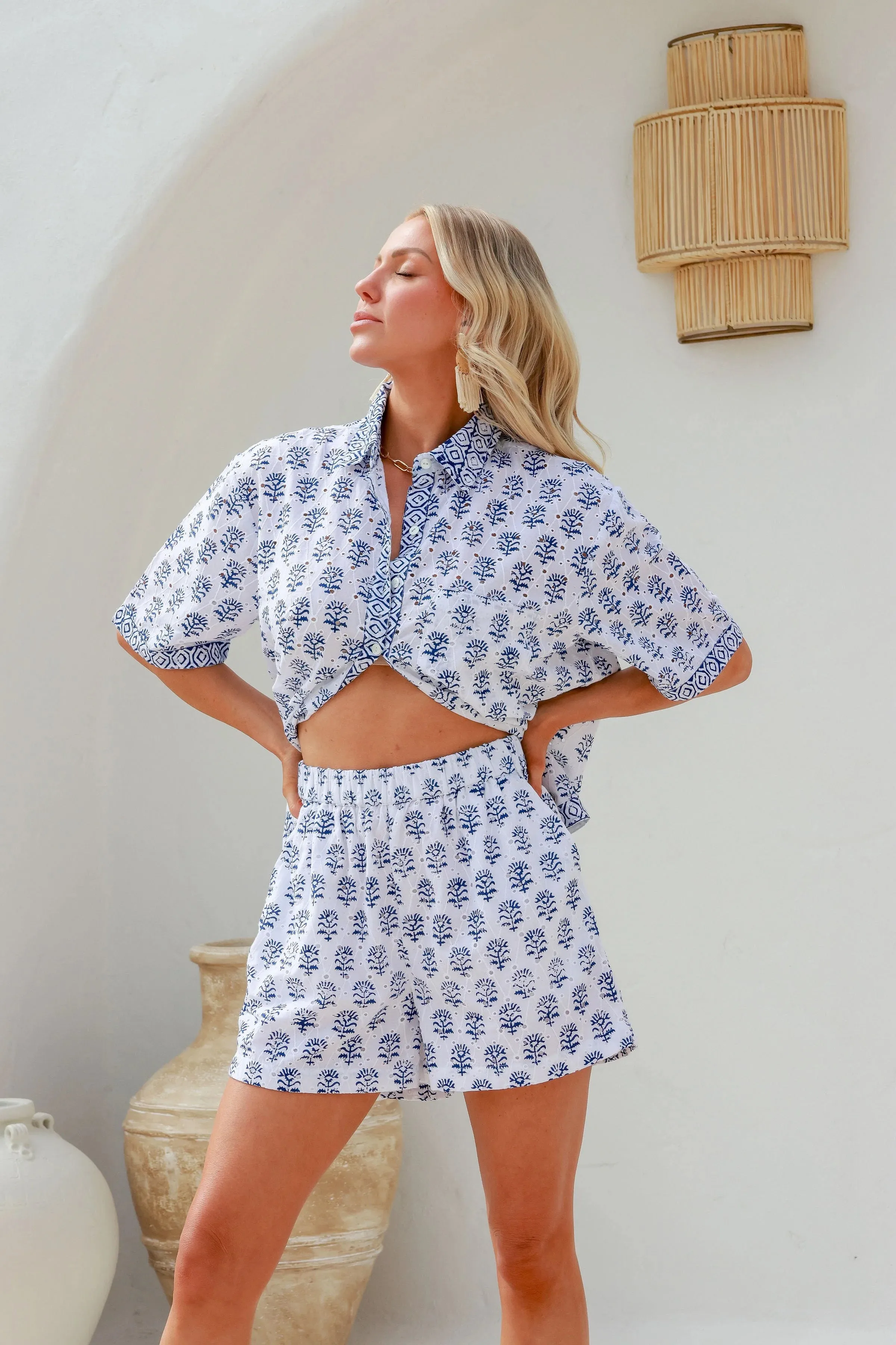 Schiffli Anglaise Cotton Shirt Blouse